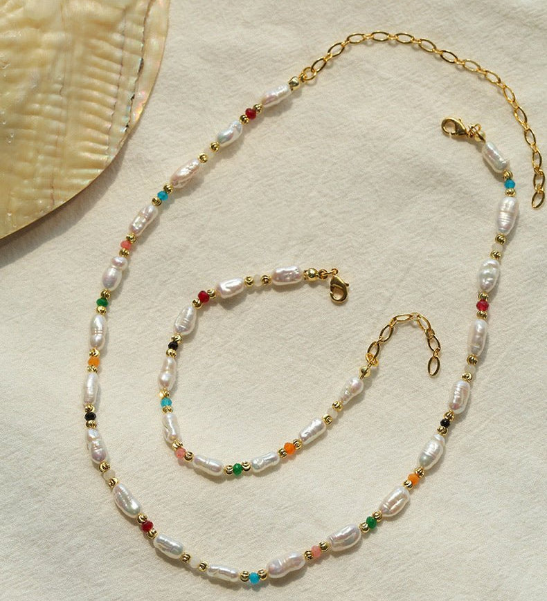Candy - Colored Gemstone and Popcorn Pearl Beaded Necklace - floysun