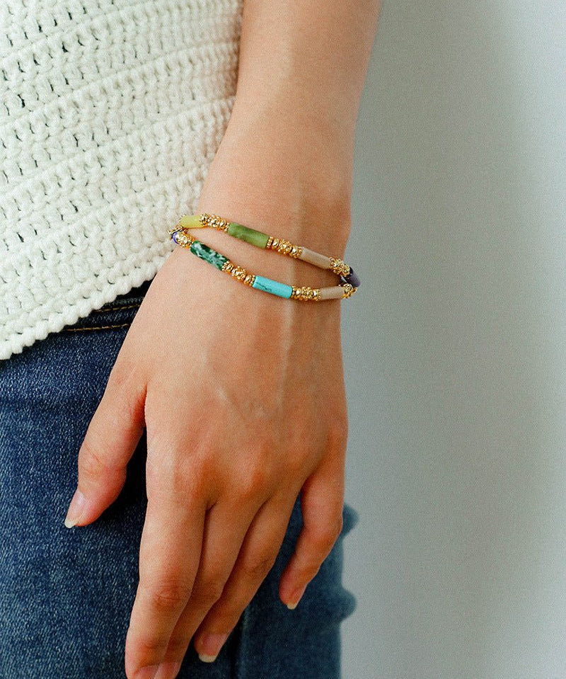 Candy - Colored Natural Stone Rainbow Beaded Bracelet - Rainbow Color Design - floysun