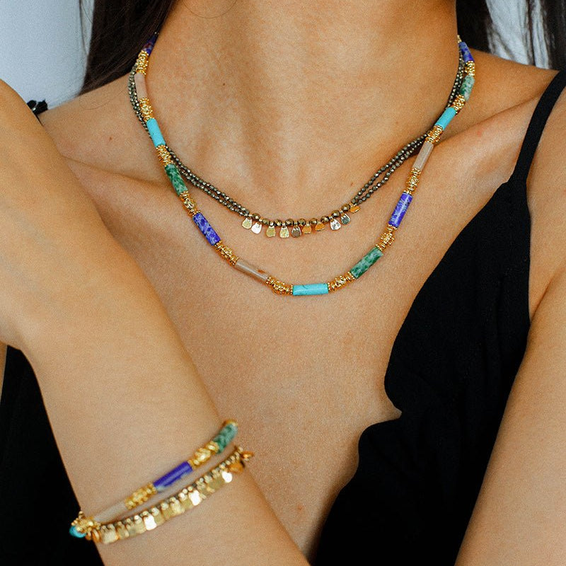 Candy - Colored Natural Stone Rainbow Beaded Bracelet - Rainbow Color Design - floysun