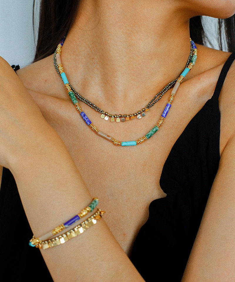 Candy - Colored Natural Stone Rainbow Beaded Bracelet - Rainbow Color Design - floysun