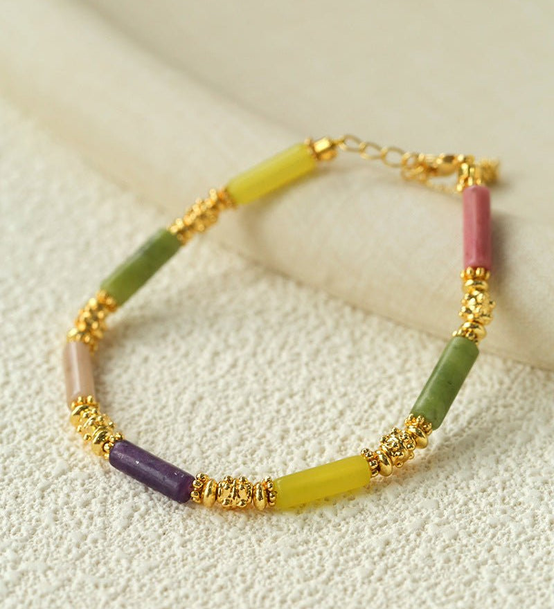Candy - Colored Natural Stone Rainbow Beaded Bracelet - Rainbow Color Design - floysun