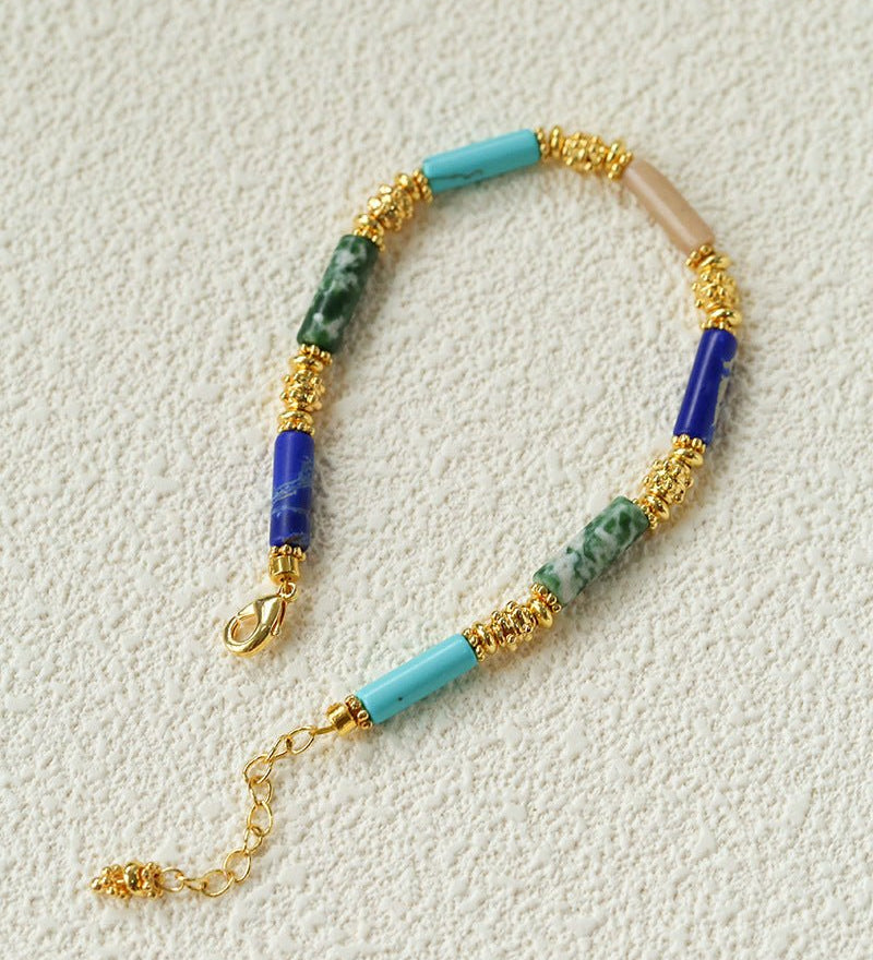 Candy - Colored Natural Stone Rainbow Beaded Bracelet - Teal Design - floysun