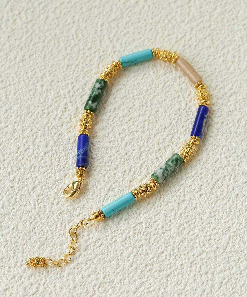 Candy - Colored Natural Stone Rainbow Beaded Bracelet - Teal Design - floysun