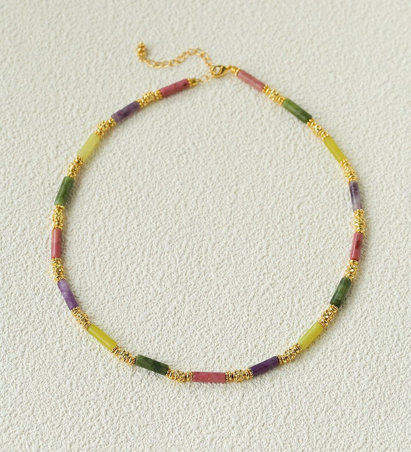Candy - Colored Natural Stone Rainbow Beaded Necklace - Rainbow Color Design - floysun