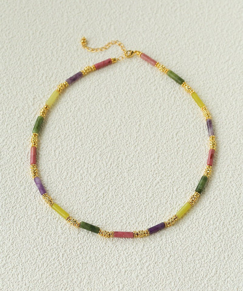 Candy - Colored Natural Stone Rainbow Beaded Necklace - Rainbow Color Design - floysun