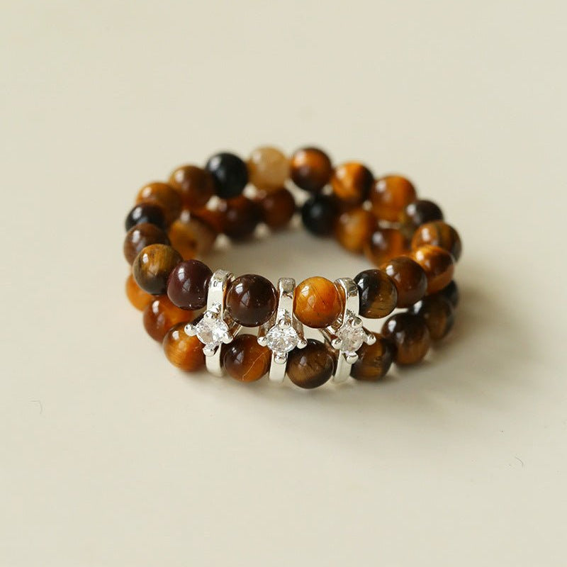 Candy Sorbet Elastic Ring | Natural Gemstone Double - Row Beaded Band - floysun
