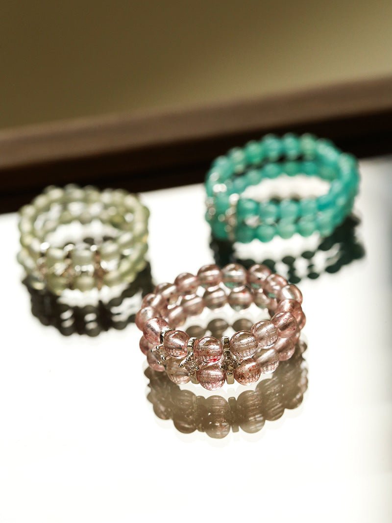 Candy Sorbet Elastic Ring | Natural Gemstone Double - Row Beaded Band - floysun