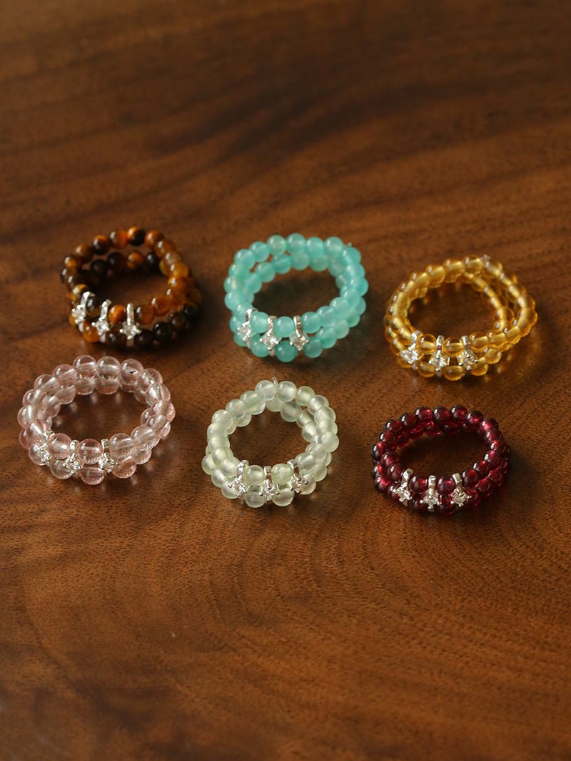Candy Sorbet Elastic Ring | Natural Gemstone Double - Row Beaded Band - floysun