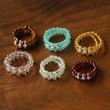 Candy Sorbet Elastic Ring | Natural Gemstone Double - Row Beaded Band - floysun