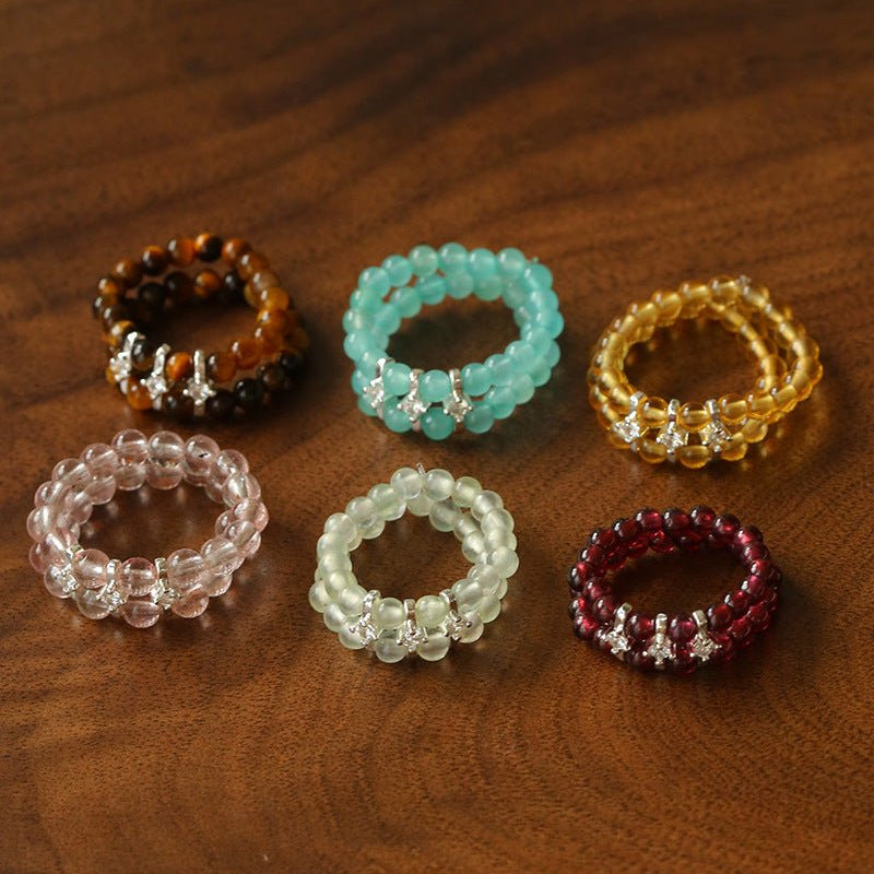 Candy Sorbet Elastic Ring | Natural Gemstone Double - Row Beaded Band - floysun