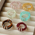 Candy Sorbet Elastic Ring | Natural Gemstone Double - Row Beaded Band - floysun