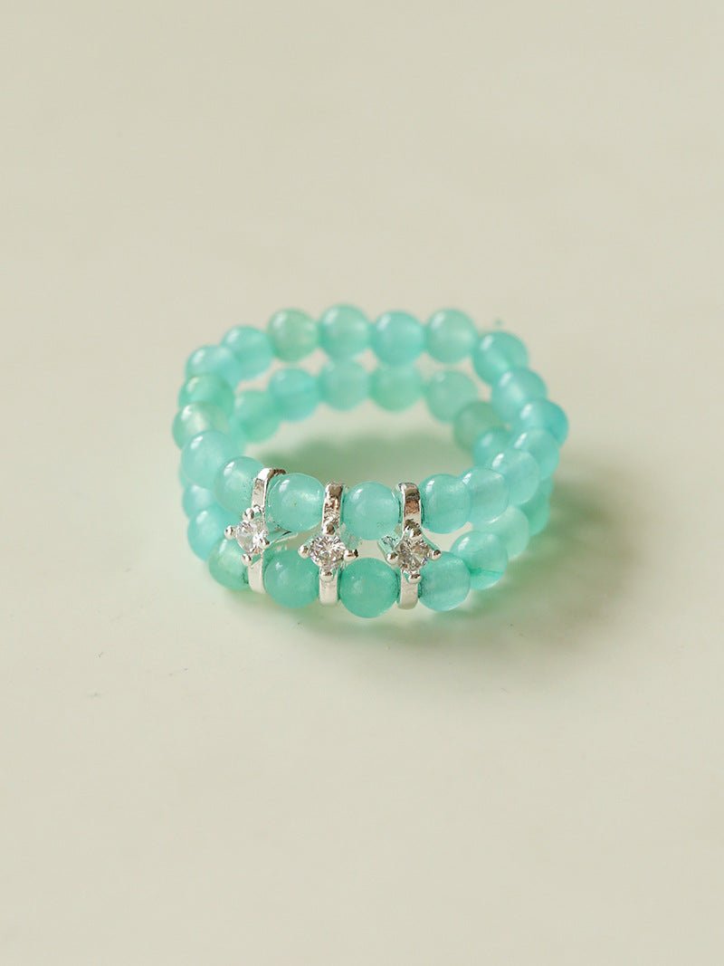 Candy Sorbet Elastic Ring | Natural Gemstone Double - Row Beaded Band - floysun
