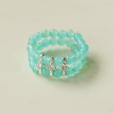 Candy Sorbet Elastic Ring | Natural Gemstone Double - Row Beaded Band - floysun