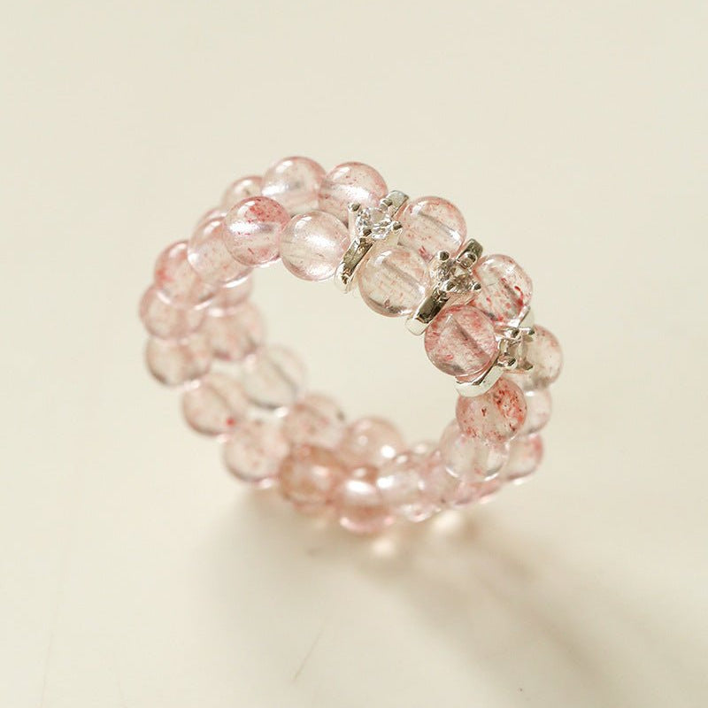 Candy Sorbet Elastic Ring | Natural Gemstone Double - Row Beaded Band - floysun