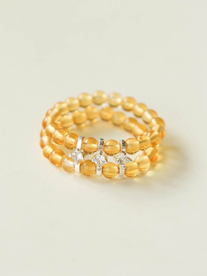 Candy Sorbet Elastic Ring | Natural Gemstone Double - Row Beaded Band - floysun