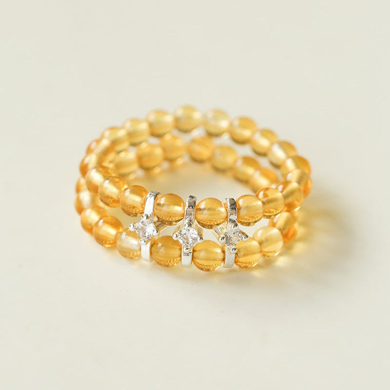 Candy Sorbet Elastic Ring | Natural Gemstone Double - Row Beaded Band - floysun