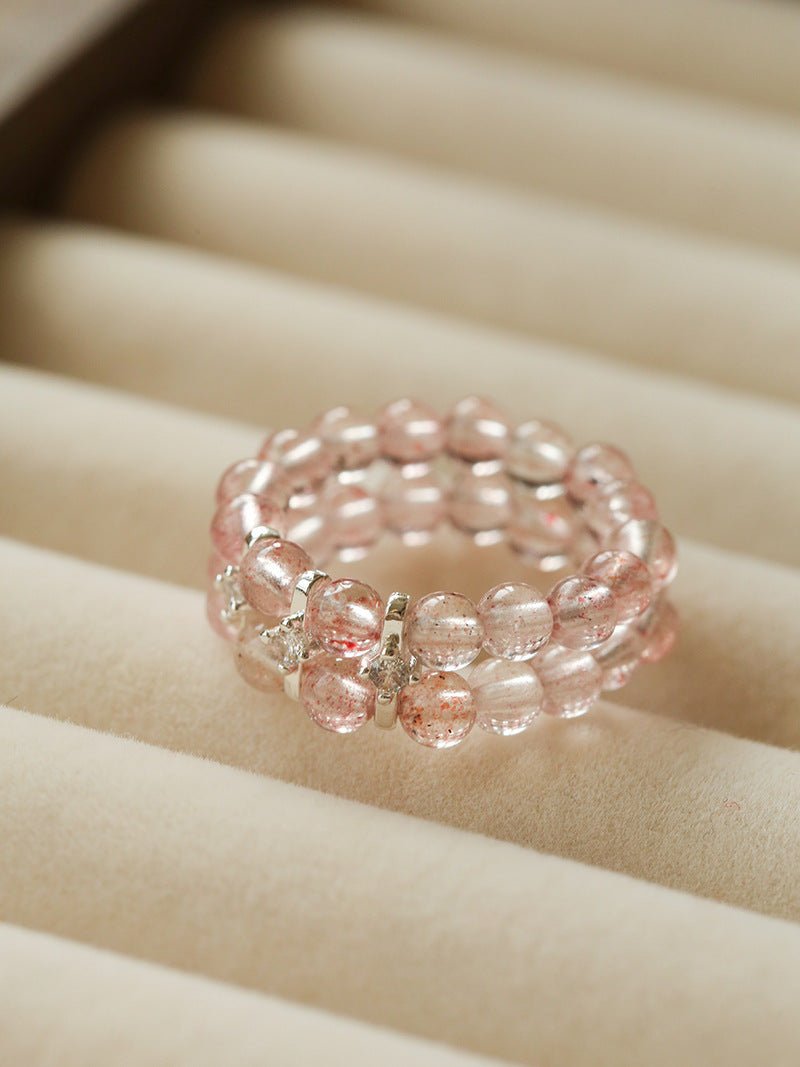 Candy Sorbet Elastic Ring | Natural Gemstone Double - Row Beaded Band - floysun