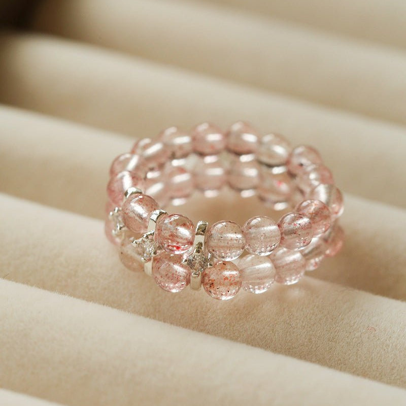 Candy Sorbet Elastic Ring | Natural Gemstone Double - Row Beaded Band - floysun