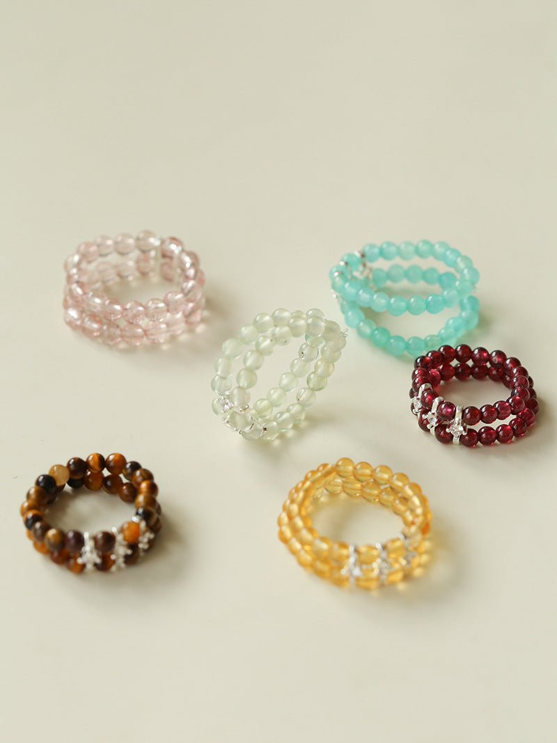 Candy Sorbet Elastic Ring | Natural Gemstone Double - Row Beaded Band - floysun