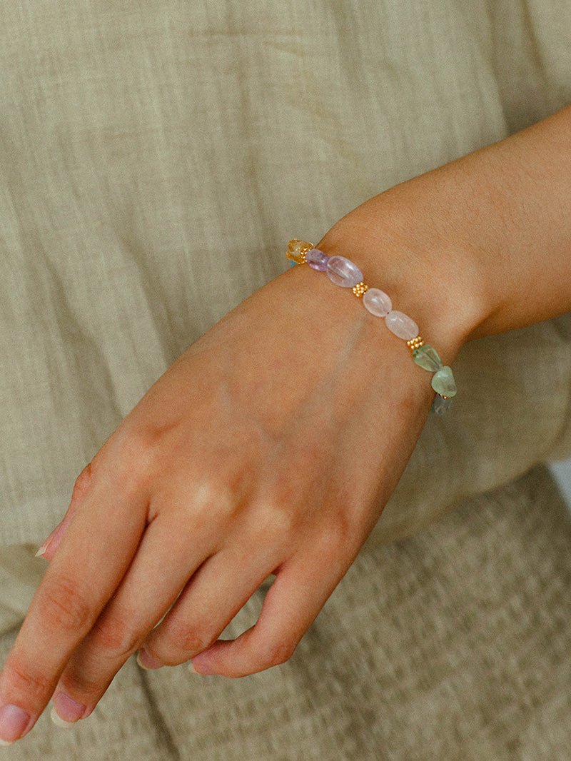 Candy Sparkle Bracelet – Natural Gemstone Mix with Bell Charm - floysun