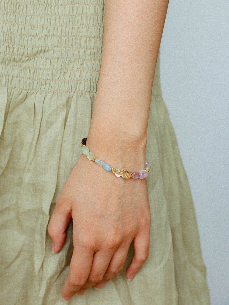 Candy Sparkle Bracelet – Natural Gemstone Mix with Bell Charm - floysun