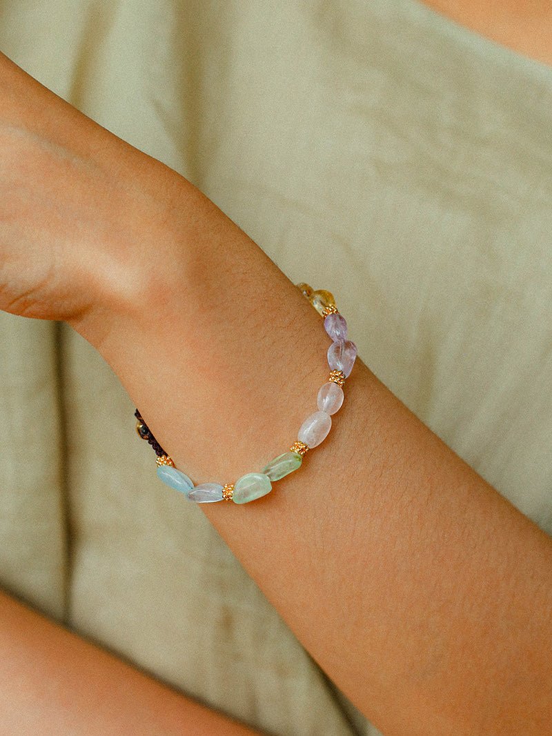 Candy Sparkle Bracelet – Natural Gemstone Mix with Bell Charm - floysun