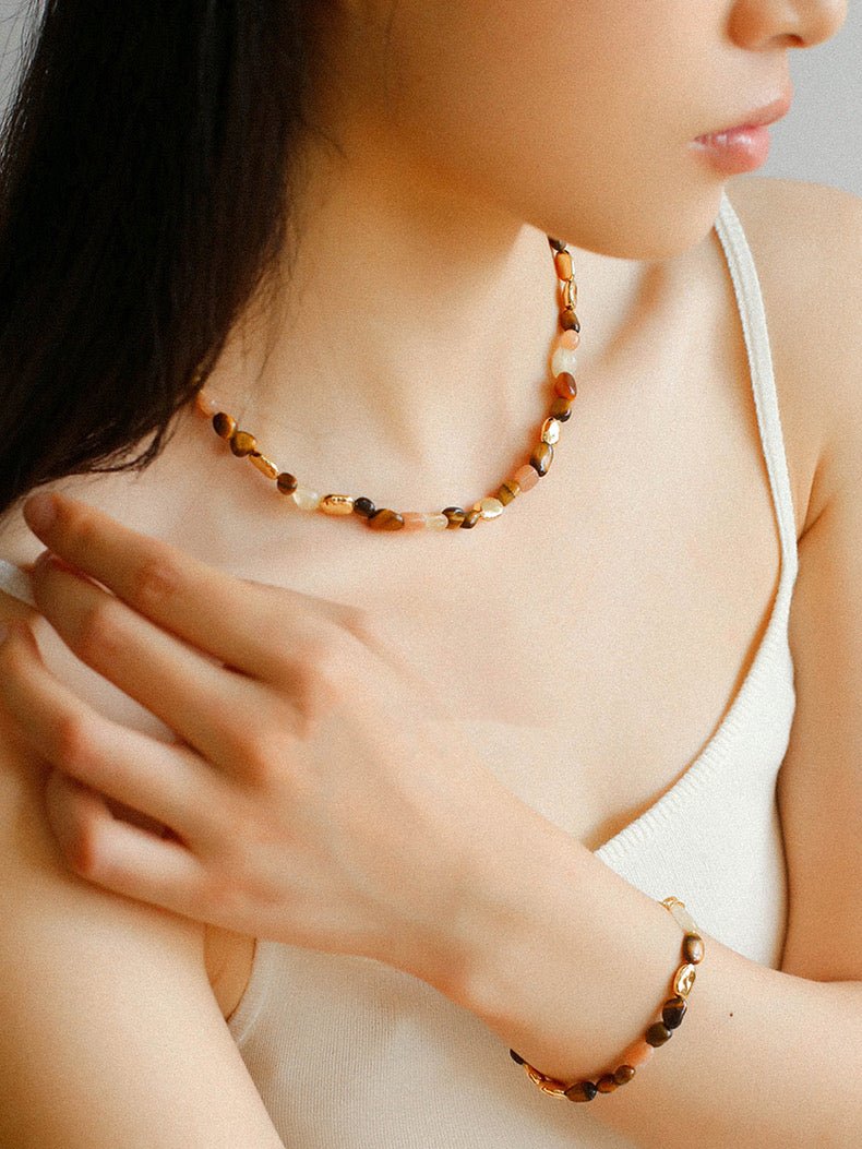 Caramel Summer Colorful Gemstone Beaded Necklace - floysun