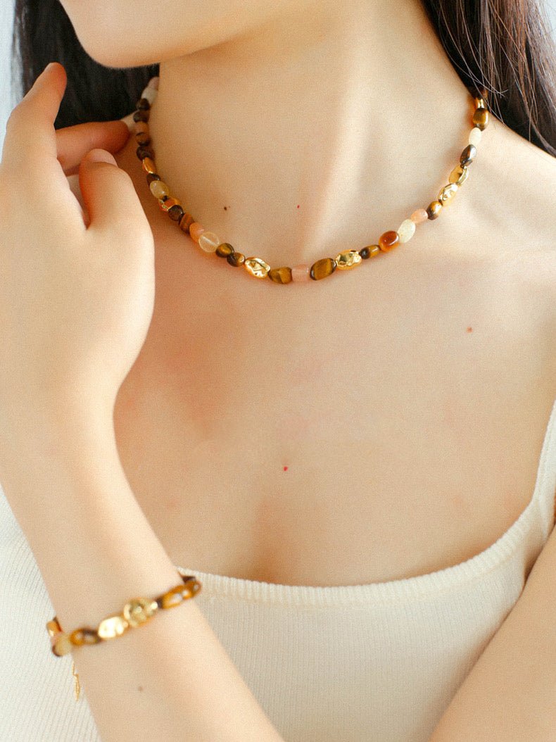 Caramel Summer Colorful Gemstone Beaded Necklace - floysun
