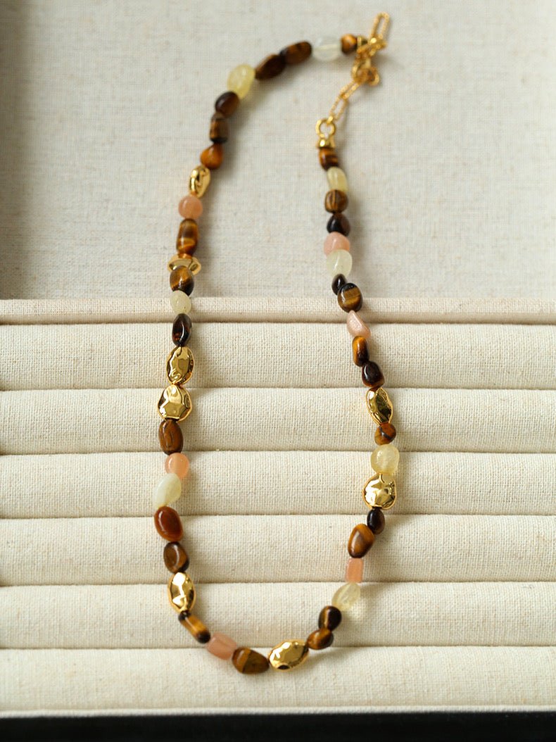 Caramel Summer Colorful Gemstone Beaded Necklace - floysun