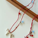 Carousel Pony Red Cord Necklace Horse Pendant - floysun