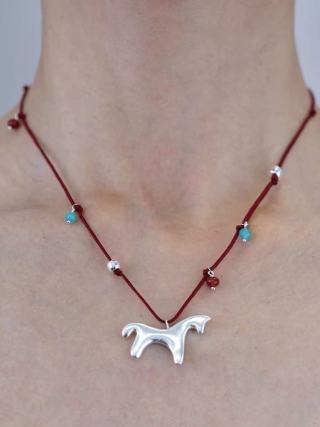 Carousel Pony Red Cord Necklace Horse Pendant - floysun