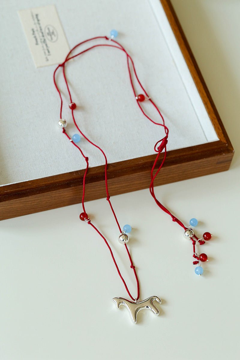 Carousel Pony Red Cord Necklace Horse Pendant - floysun