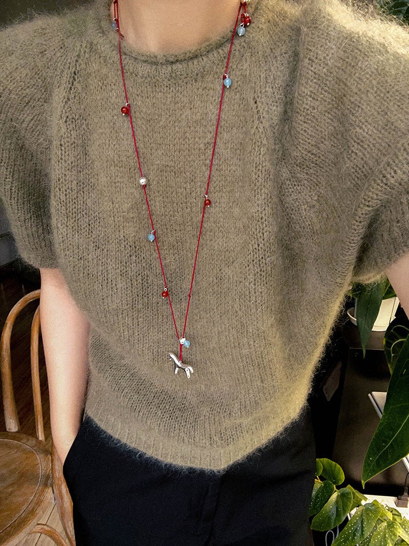 Carousel Pony Red Cord Necklace Horse Pendant - floysun