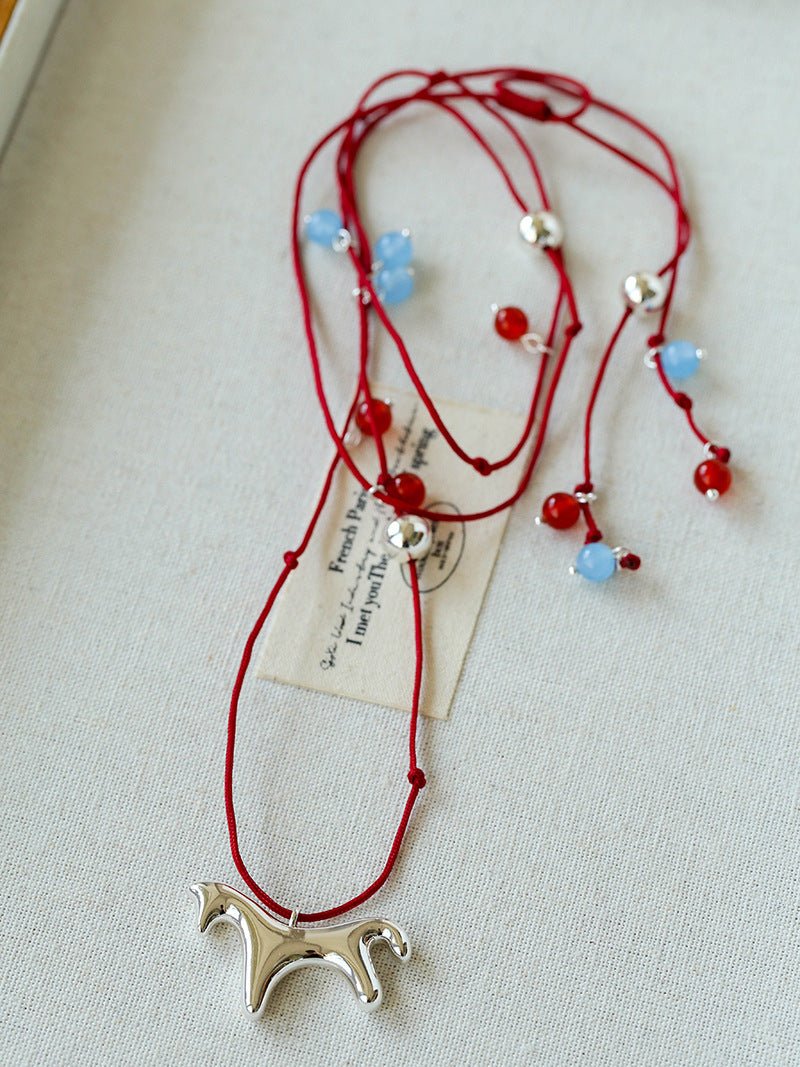 Carousel Pony Red Cord Necklace Horse Pendant - floysun