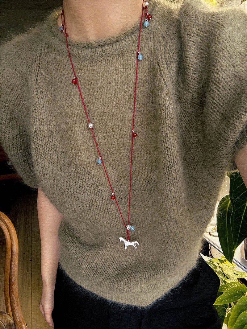 Carousel Pony Red Cord Necklace Horse Pendant - floysun