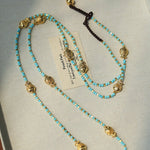 Carp Drift – Blue Turquoise Beaded Necklace with Golden Fish & Bell Clasp - floysun