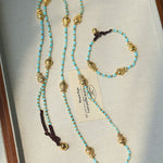 Carp Drift – Blue Turquoise Beaded Necklace with Golden Fish & Bell Clasp - floysun