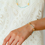 Carp Drift – Blue Turquoise & Golden Koi Beaded Bracelet with Bell Clasp - floysun