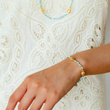 Carp Drift – Blue Turquoise & Golden Koi Beaded Bracelet with Bell Clasp - floysun