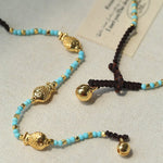 Carp Drift – Blue Turquoise & Golden Koi Beaded Bracelet with Bell Clasp - floysun