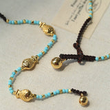 Carp Drift – Blue Turquoise & Golden Koi Beaded Bracelet with Bell Clasp - floysun