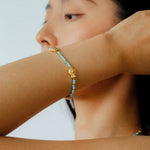 Carp Drift – Blue Turquoise & Golden Koi Beaded Bracelet with Bell Clasp - floysun