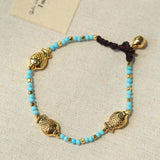 Carp Drift – Blue Turquoise & Golden Koi Beaded Bracelet with Bell Clasp - floysun
