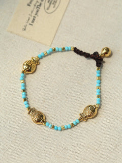 Carp Drift – Blue Turquoise & Golden Koi Beaded Bracelet with Bell Clasp - floysun