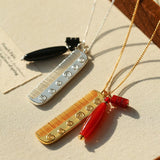 Carved Agate Comb Pendant Necklace - floysun