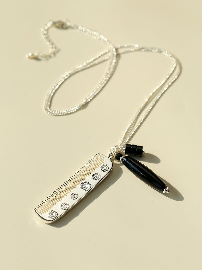 Carved Agate Comb Pendant Necklace - floysun