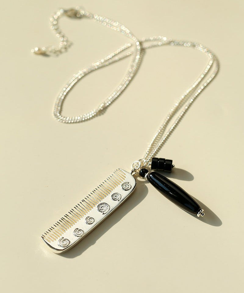 Carved Agate Comb Pendant Necklace - floysun
