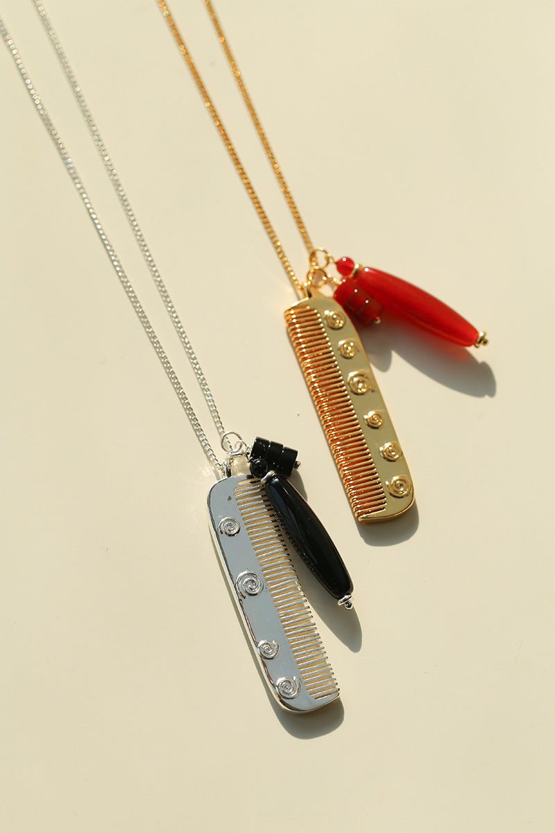 Carved Agate Comb Pendant Necklace - floysun
