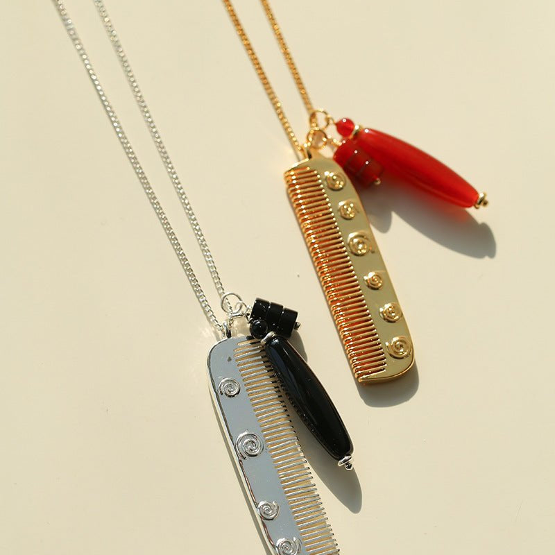 Carved Agate Comb Pendant Necklace - floysun