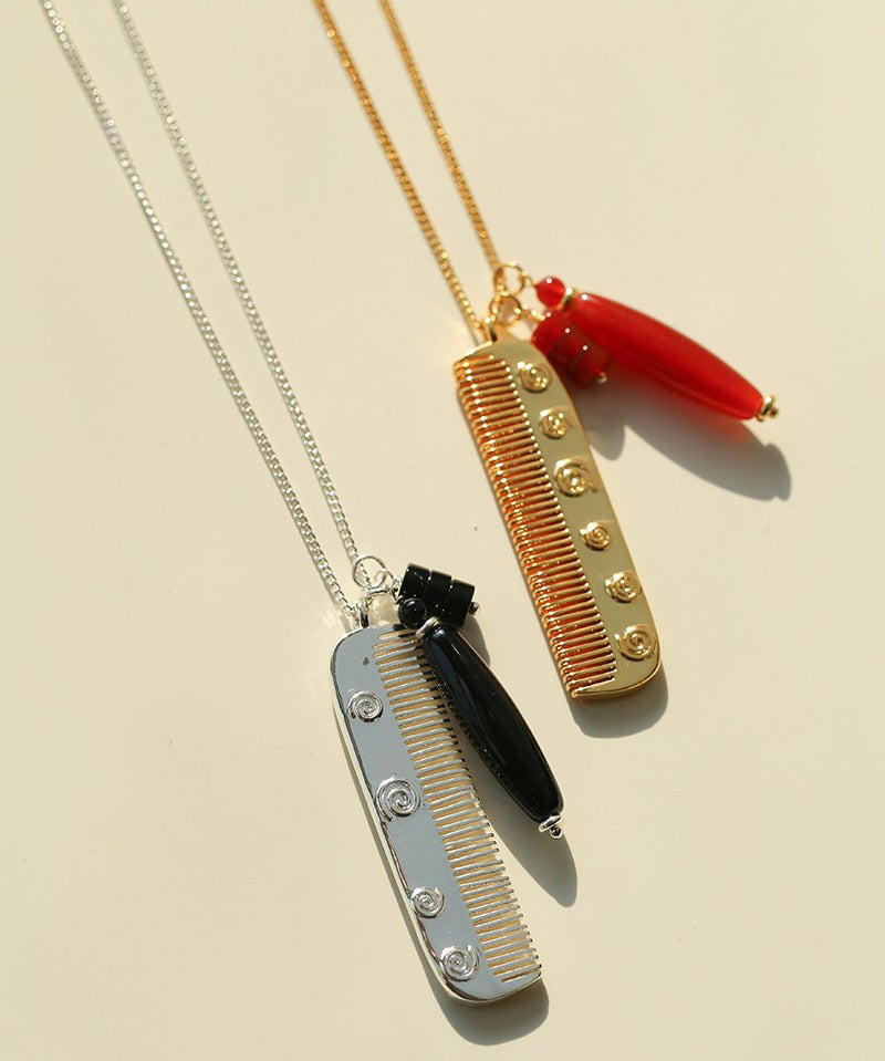Carved Agate Comb Pendant Necklace - floysun